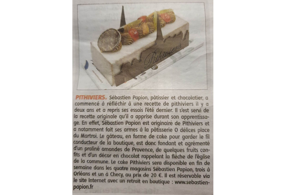 Notre cake Pithiviers dans le Courrier du Loiret